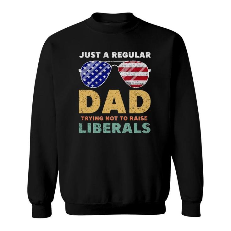 Just A Regular Dad Trying Not To Raise Liberals American Flag Sunglasses Republican Fathers Day Sweatshirt