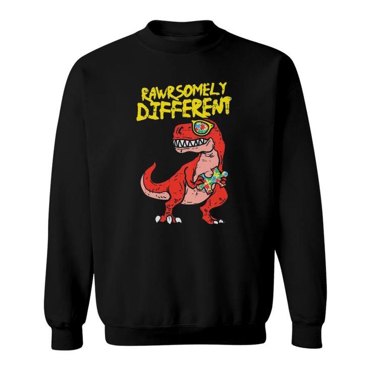 Kids Rawrsomely Different Trex Dino Boys Autism Awareness Kids Sweatshirt