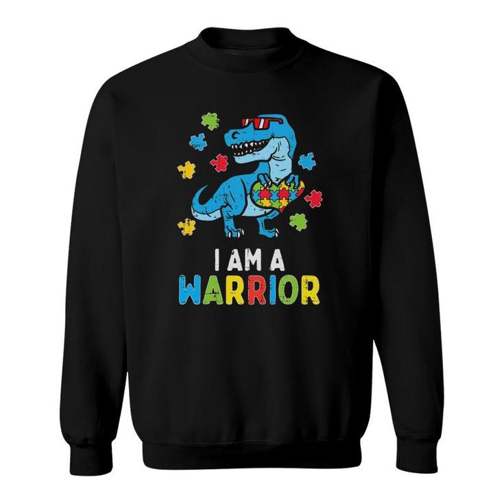 Kids Trex Dino I Am A Warrior Toddler Boys Autism Awareness Kids Sweatshirt
