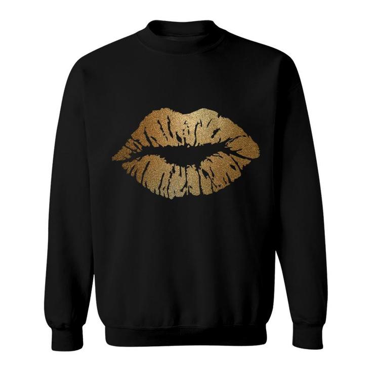 Kiss Lips Sparkle Glitter Valentine Sexy Love Good Vibe Gold Sweatshirt