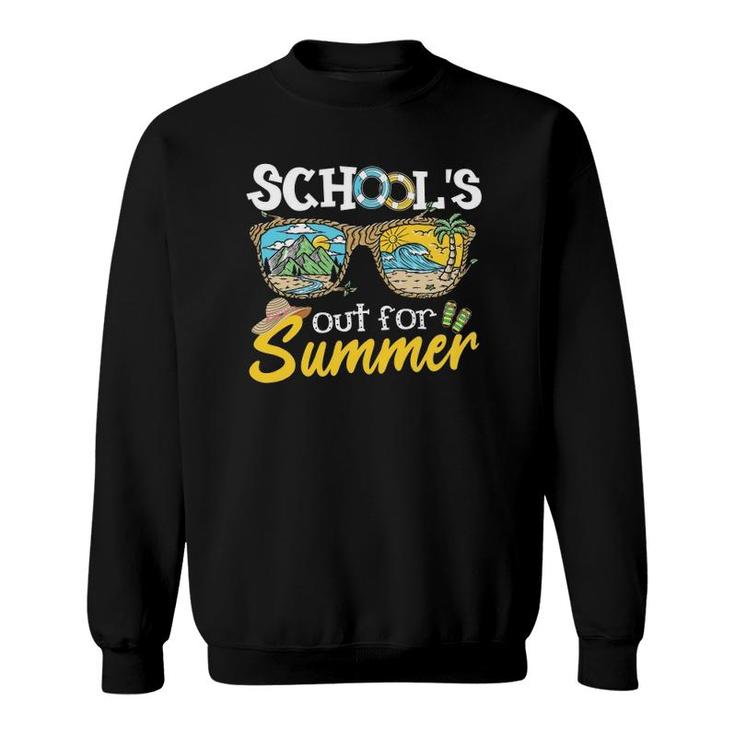 Last Day Of School Teacher Student Schools Out For Summer Vacation Beach Palm Tree Sun Sunglasses Sweatshirt