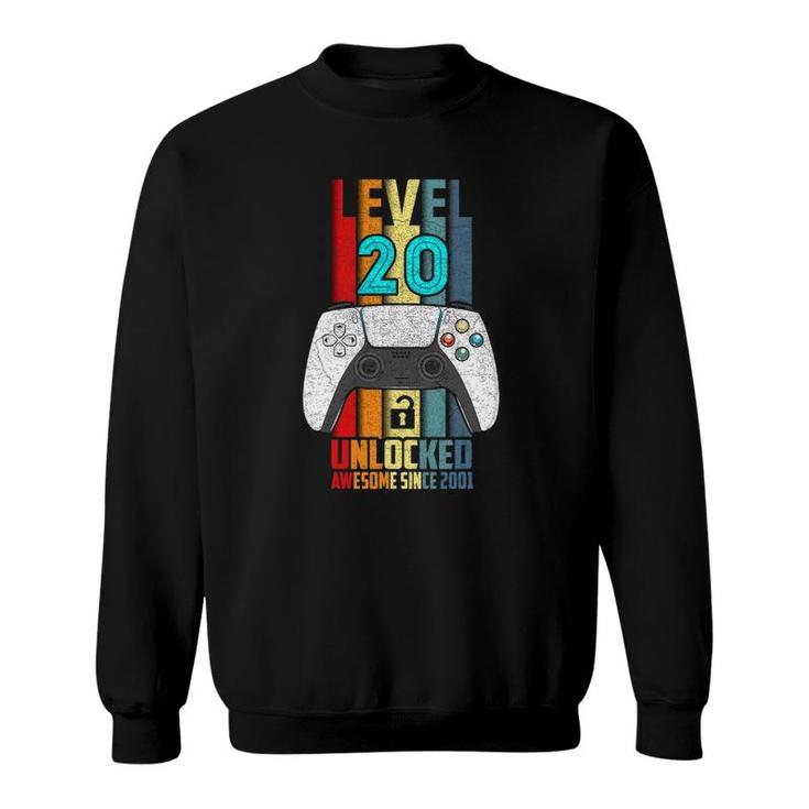 Level 20 Unlocked 20Th Birthday Awesome 2001 20 Years Old Sweatshirt