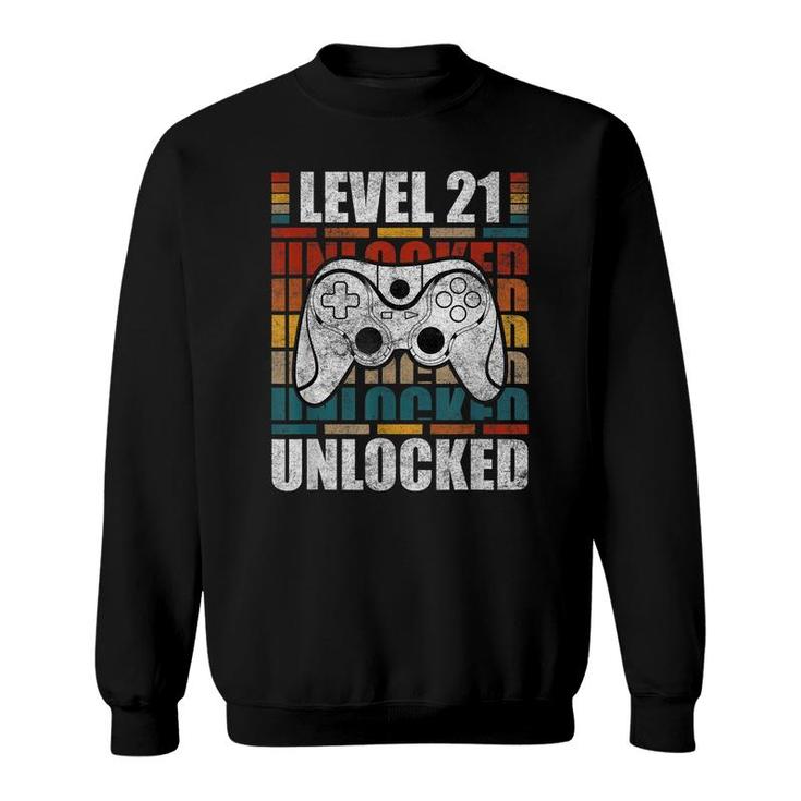 Level 21 Unlocked Retro Video Gamer Birthday  Sweatshirt