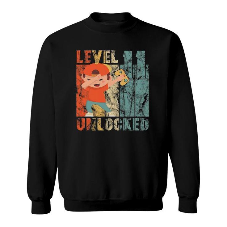 Level Unlocked-11Th Birthday Boy Dabbing Video Gamer Sweatshirt