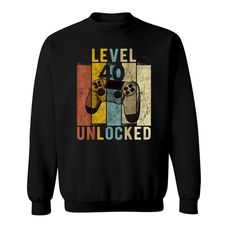 Mens 40Th Birthday Level 40 Unlocked Video Gamer Gift  Sweatshirt