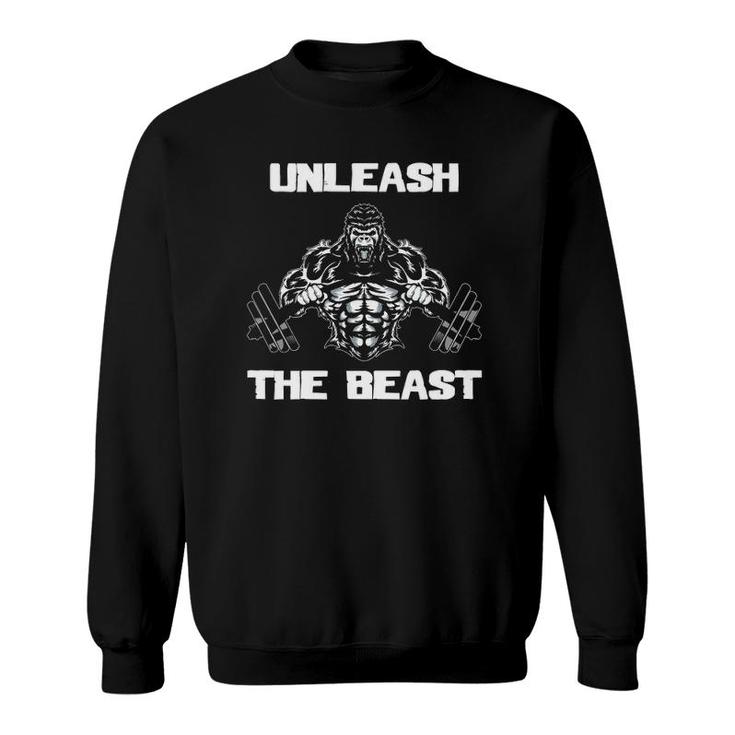 Mens Unleash The Beast Gorilla Body Building Motivation Gift Sweatshirt