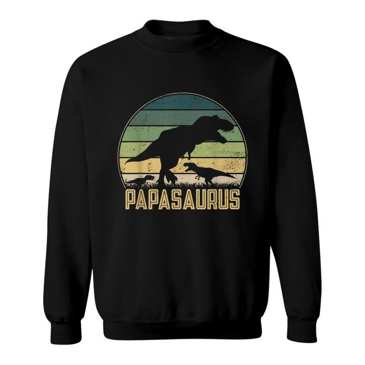 Papasaurus 2 Kids Vintage Retro Sunset Funny Dad Dinosaur  Sweatshirt