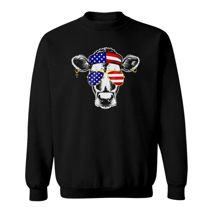 Patriotic Cow American Flag Sunglasses 4Th Of July Heifer Sweatshirt