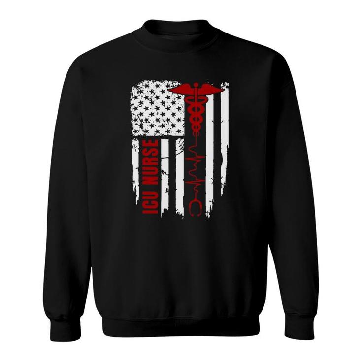 Patriotic Icu Nurse Usa American Flag 4Th Of July Gift Sweatshirt