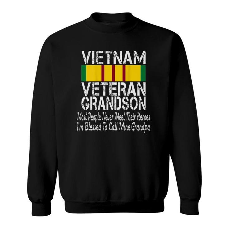Print On Back Vintage Proud Vietnam Veteran Grandson Sweatshirt