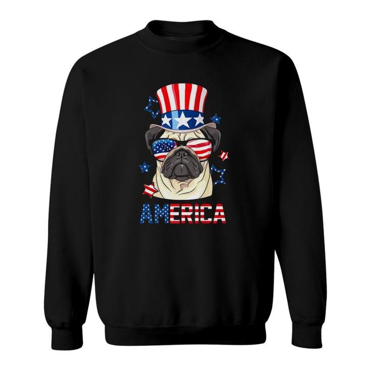 Pug Dog America 4Th Of July Usa Flag Patriotic Sweatshirt