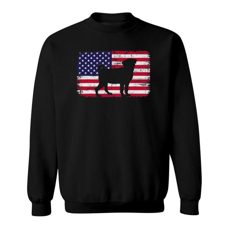 Pug Dog American Flag Heart 4Th Of July Usa Patriotic Men Sweatshirt