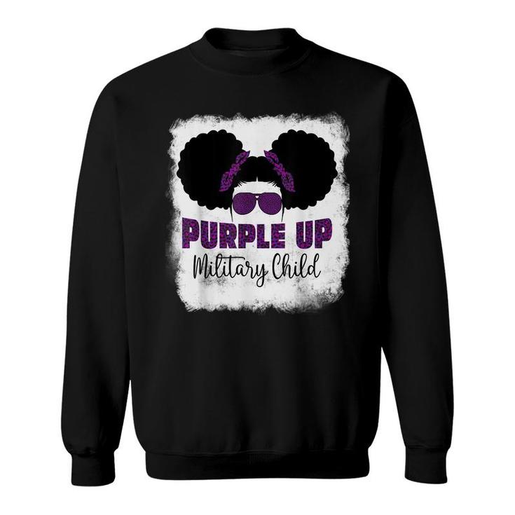 Purple Up For Kids Military Child Month Messy Bun Bleached  Sweatshirt