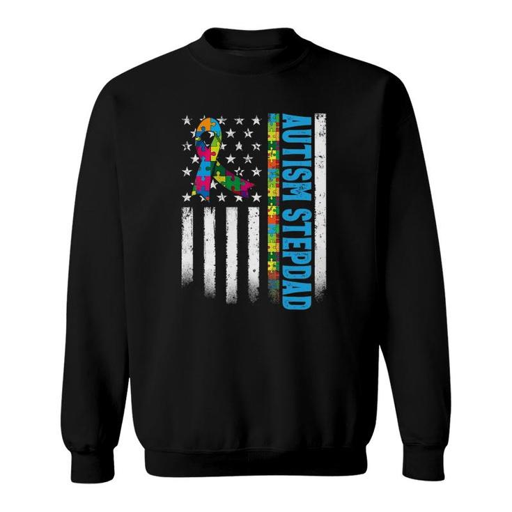 Retro American Flag Autism Stepdad Awareness Autistic Sweatshirt