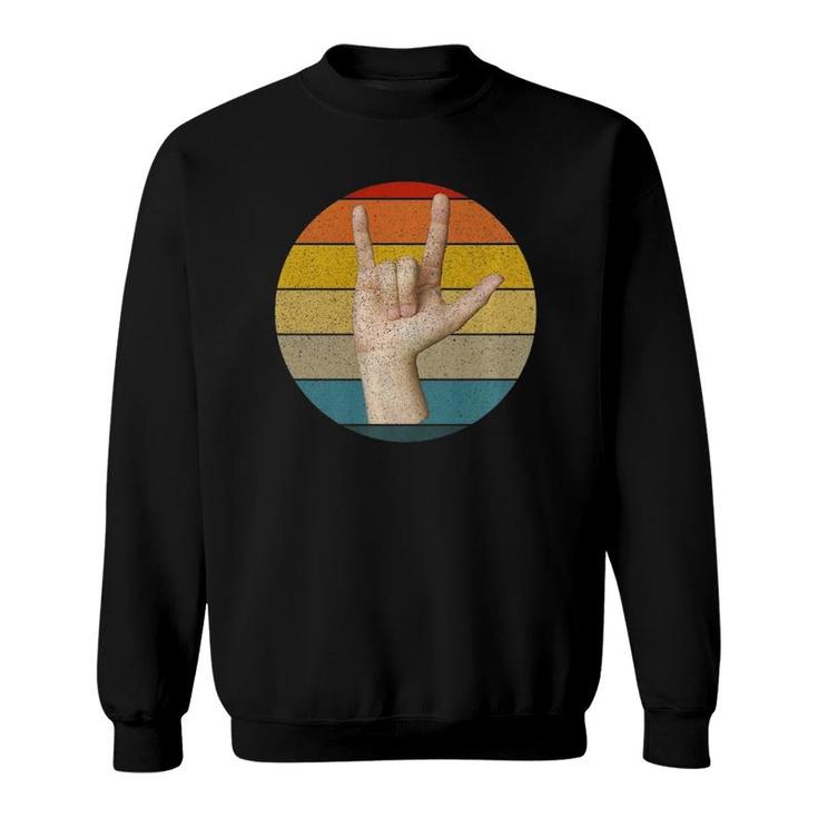 Sign Language I Love You Asl In Retro Vintage Stripes Design  Sweatshirt