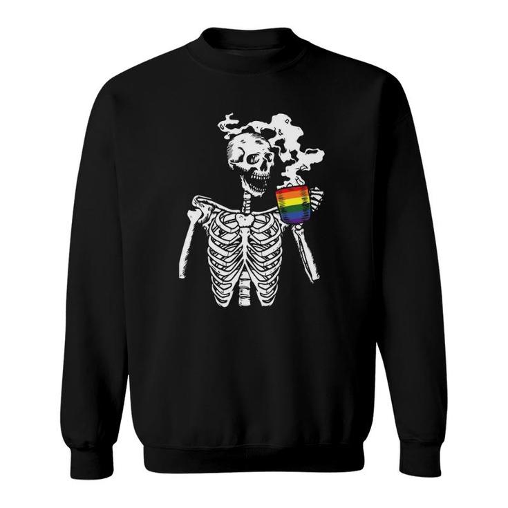 Skeleton Drinking Coffee Gay Pride Funny Skull Lgbt Q Ally Sweatshirt