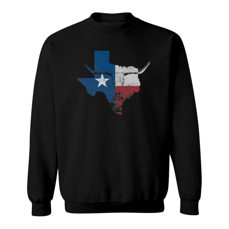 Texas Flag  Vintage Texas Flag Longhorn Skull Retro Tx Sweatshirt