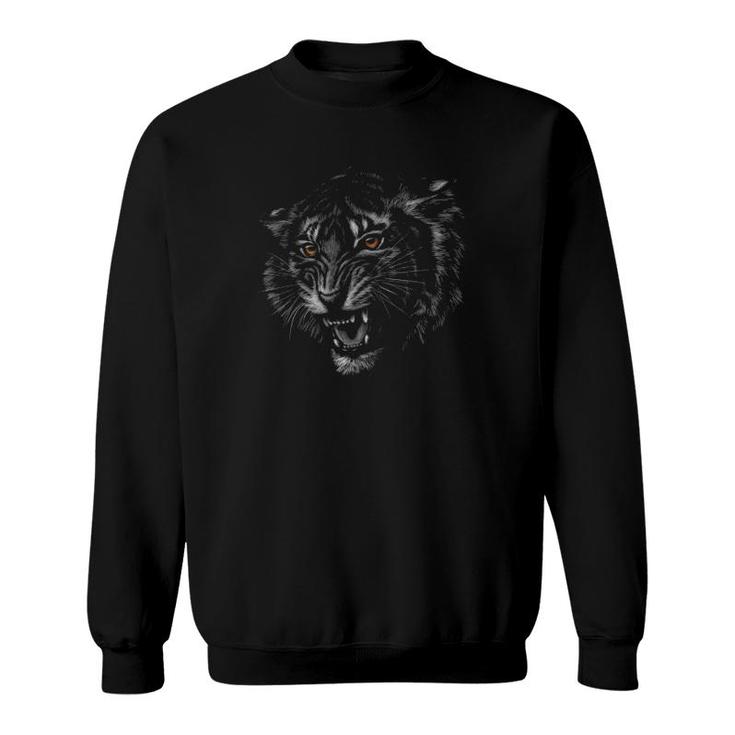 Tiger Love Head Portrait Black Background Theme Wild Animal Sweatshirt
