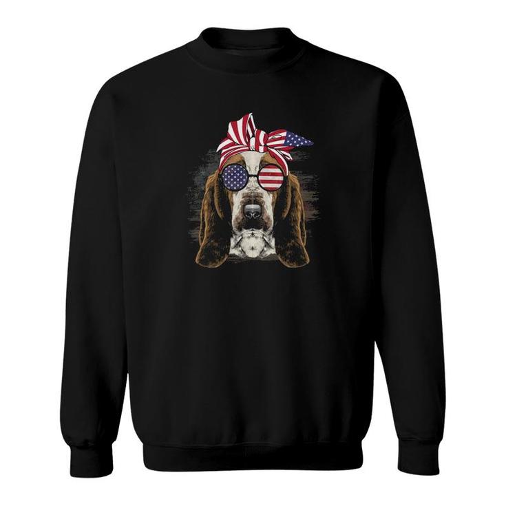 Usa American Flag Basset Hound Dog Sunglasses 4Th July Sweatshirt