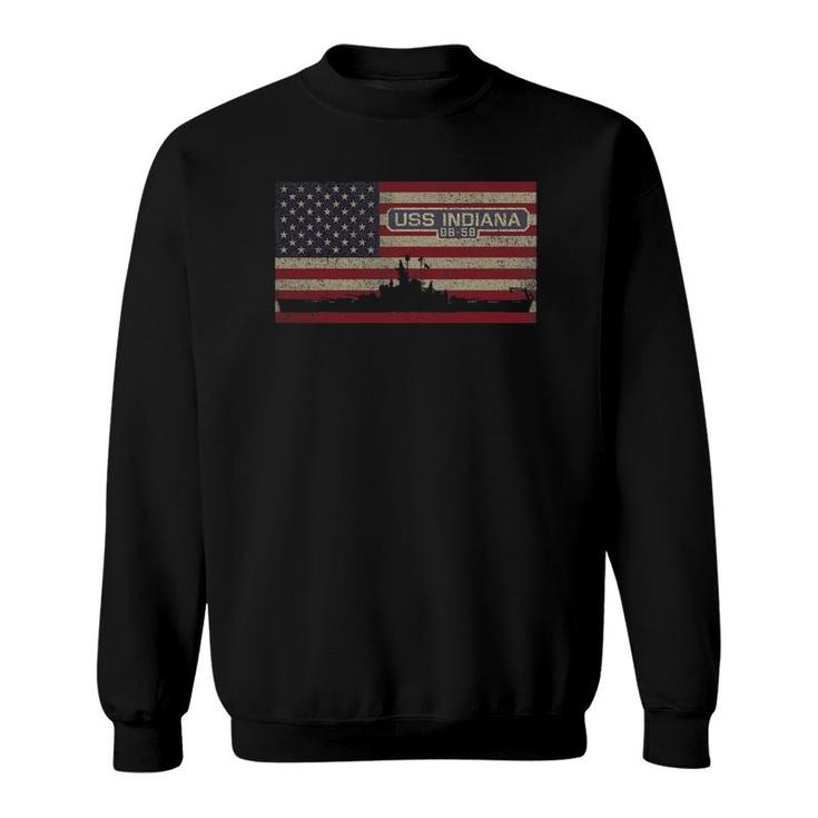 Uss Indiana Bb-58 Ww2 Battleship Usa American Flag Sweatshirt