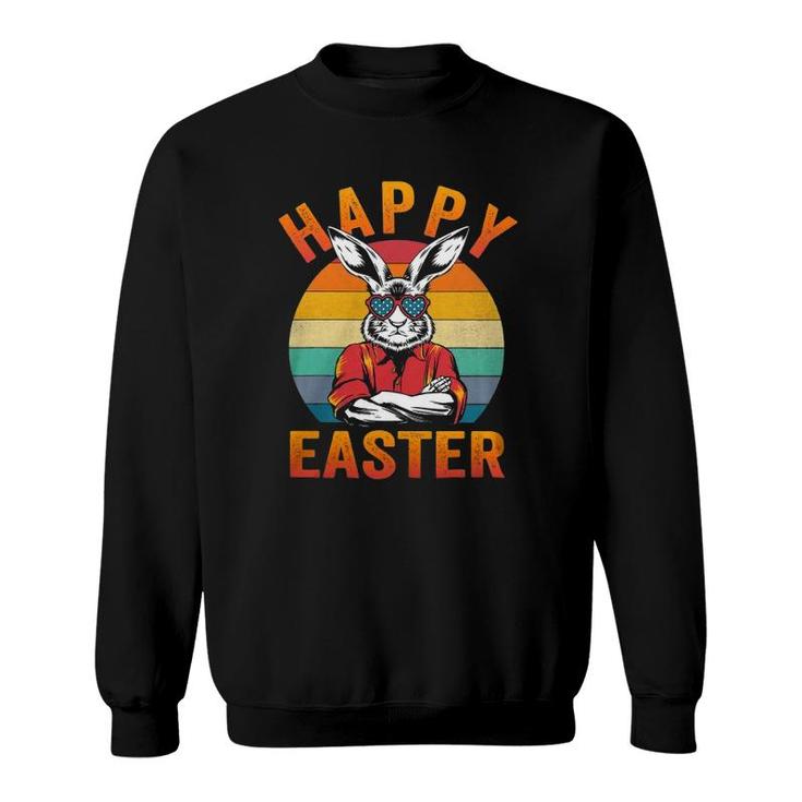 Vintage Bunny Face With Sunglasses For Boys Men Easter Day Sweatshirt