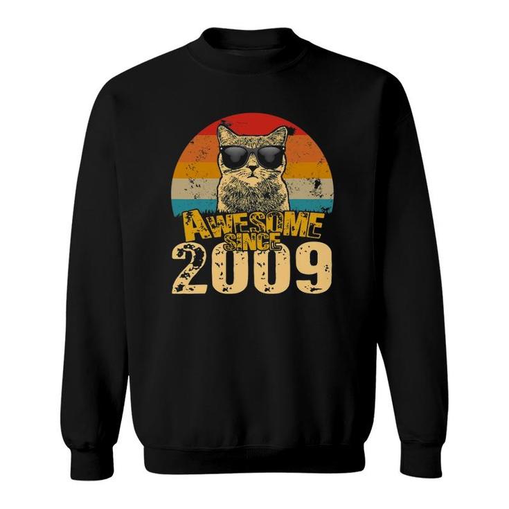 Vintage Distressed Awesome Since 2009 13 Years Old Cat Mom Sweatshirt