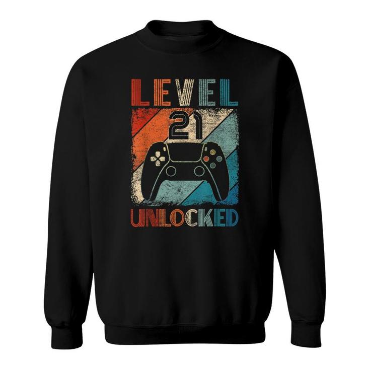 Vintage Level 21 Unlocked Video Gamer 21St Birthday  Sweatshirt