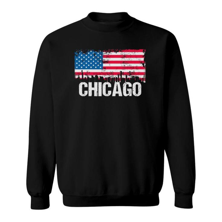 Vintage Us Flag American City Skyline Chicago Illinois Sweatshirt