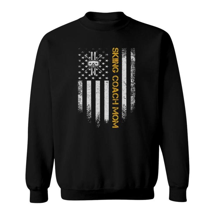 Vintage Usa American Flag Proud Skiing Coach Mom Skier Funny Sweatshirt