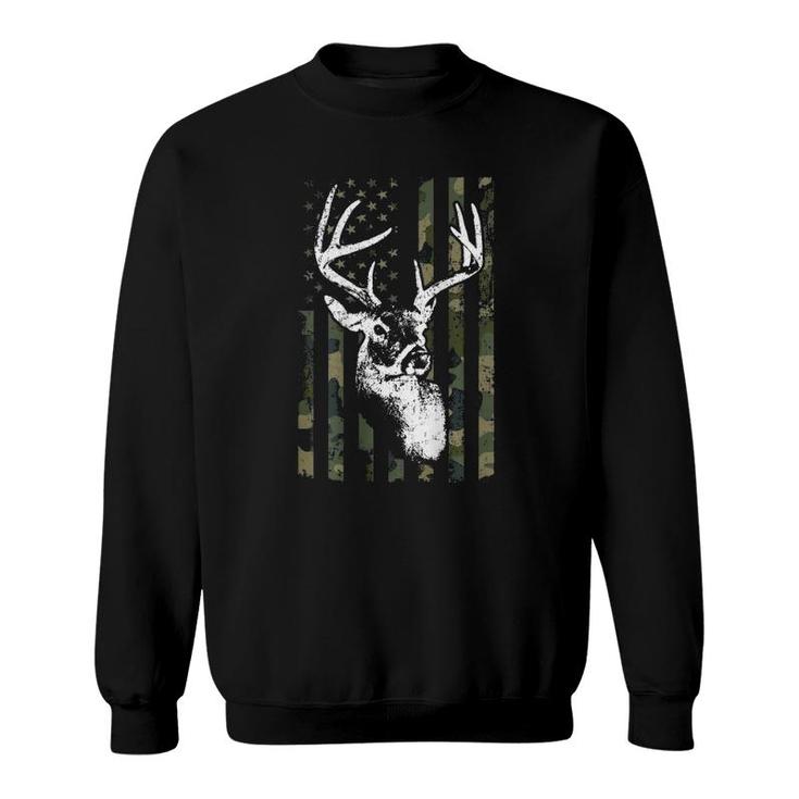 Whitetail Buck Deer Hunting Usa Camouflage Flag - On Back Sweatshirt