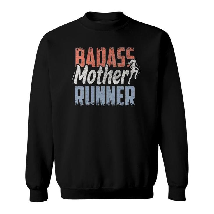 Womens Badass Mother Runner Funny Running & Cardio Gift V-Neck Sweatshirt