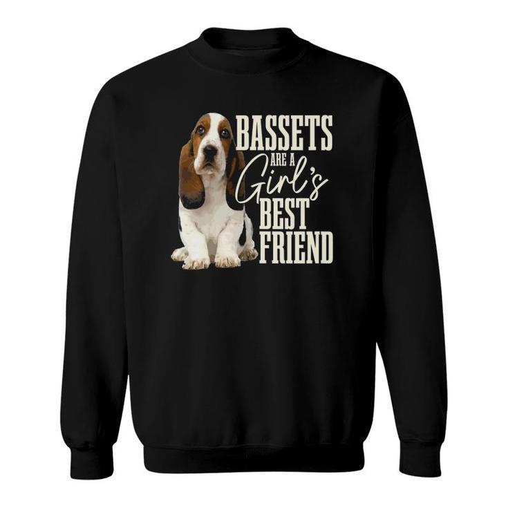 Womens Bassets Are A Girls Best Friend Funny Dog Basset Hound Mom Sweatshirt
