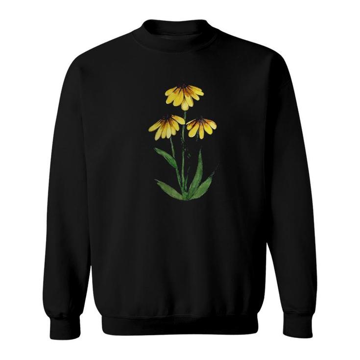 Womens Black Eyed Susan Flower Garden Art Floral Gardener Designs V-Neck Sweatshirt