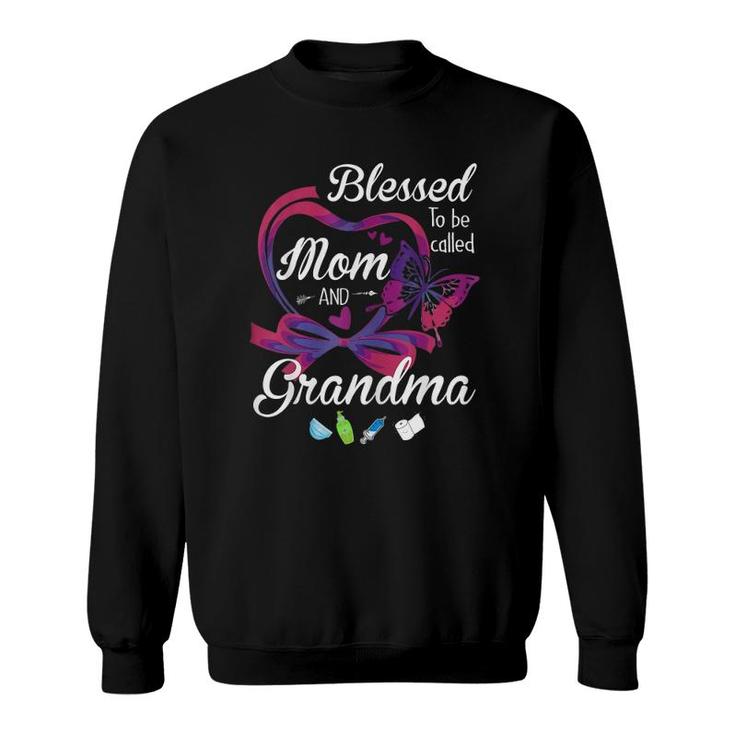 Womens Blessed Grandma Mom Grand Kid Plus Size Butterflies Graphic Sweatshirt