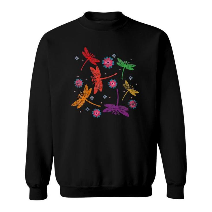 Womens Colorful Dragonfly V-Neck Sweatshirt