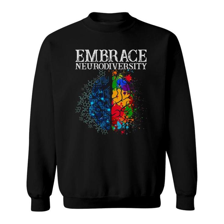 Womens Embrace Neurodiversity  Adhd Brain Autism Awareness V-Neck Sweatshirt