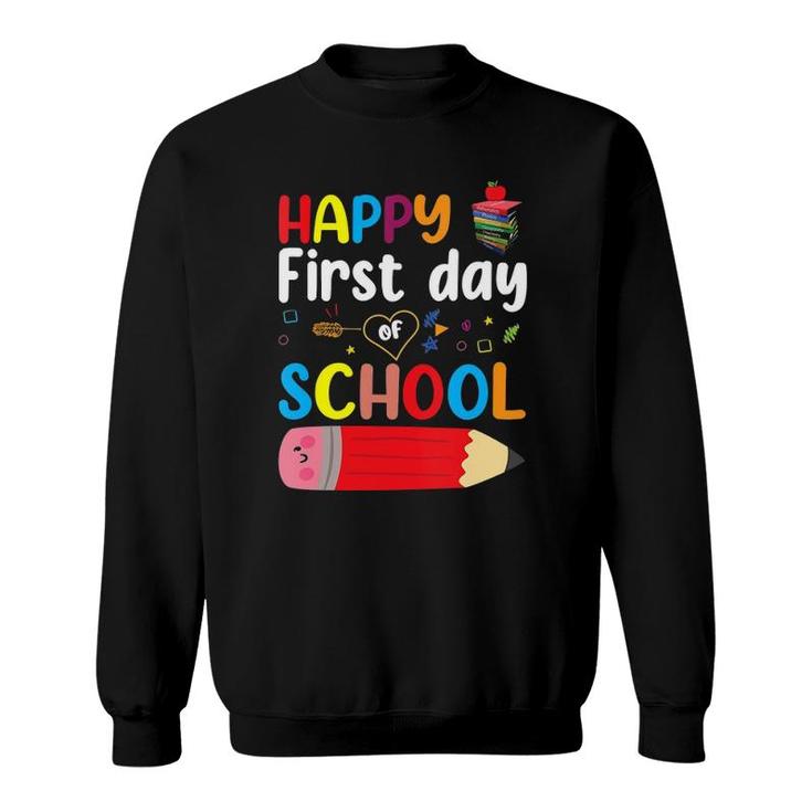 Womens Happy First Day Of School Teacher Student V-Neck Sweatshirt