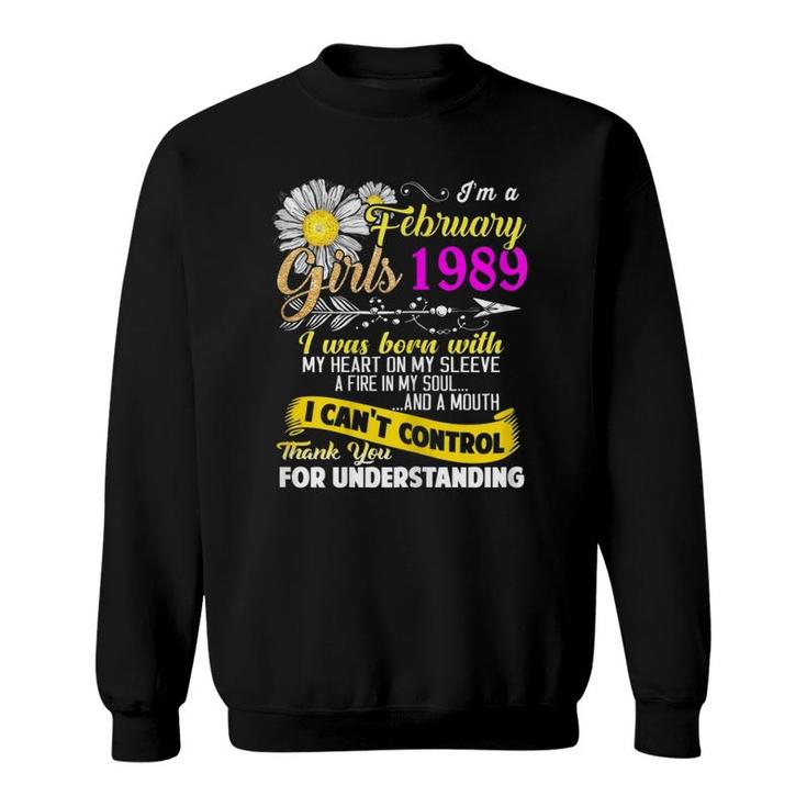 Womens Im A February 1989 Girl 1989 32 Years Old Sunshine Birthday Sweatshirt