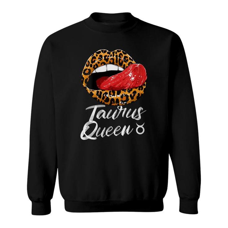 Womens Taurus Queen Zodiac Sign With Leopard Print Juicy Lips  Sweatshirt