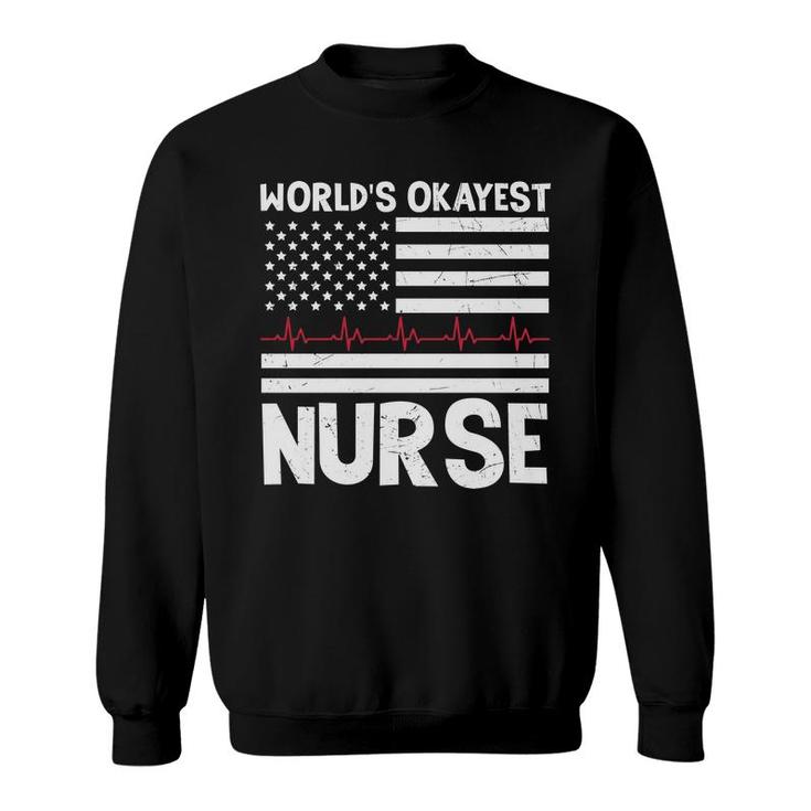Worlds Okayest Nurse Heartbeat White Graphic New 2022 Sweatshirt