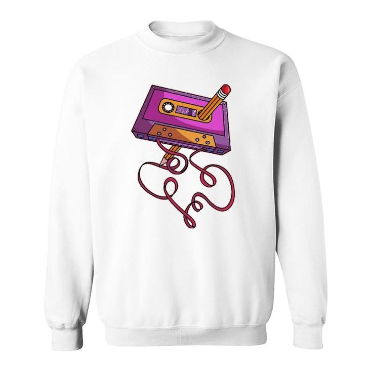 80S Cassette Tape Pencil 1980S Retro Vintage Throwback Music Sweatshirt