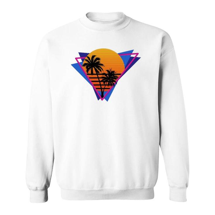 80S Style Synthwave Retrowave Aesthetic Palm Tree Sunset Sweatshirt