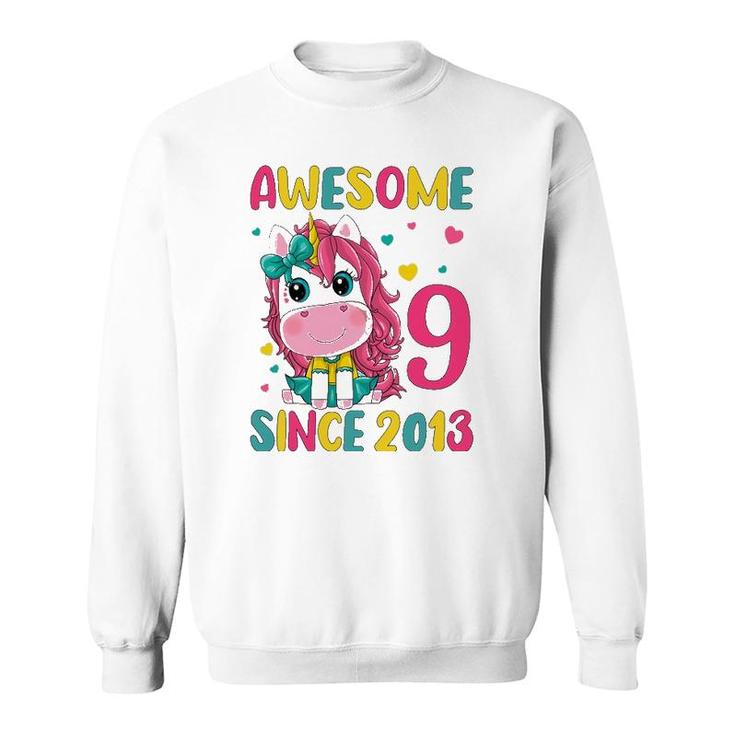 9Th Birthday Party Unicorn Girl 9 Years Old Birthday Sweatshirt