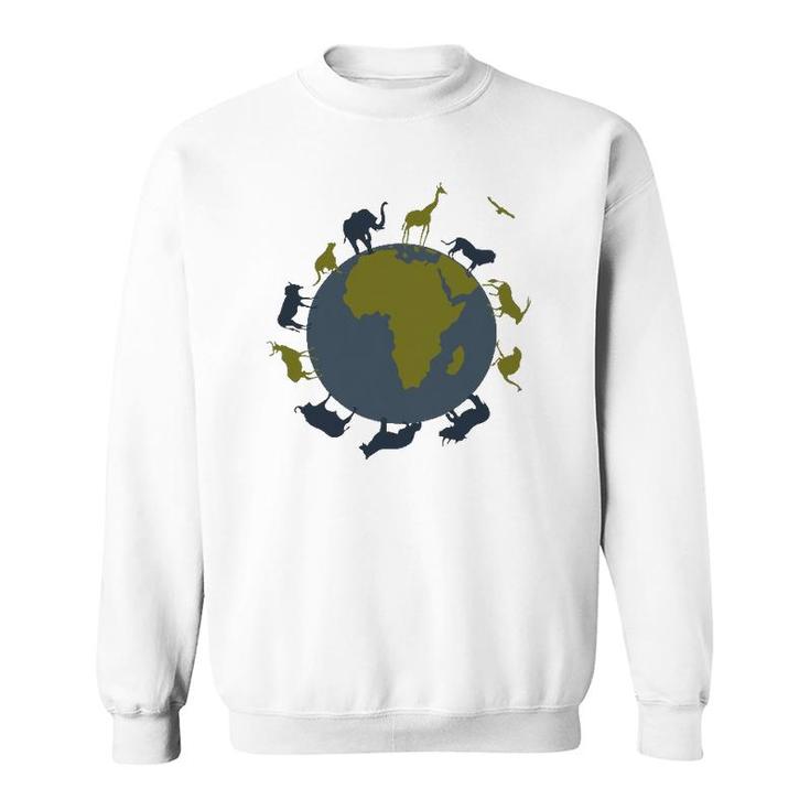 African Animals Globe  Wild Animals Sweatshirt