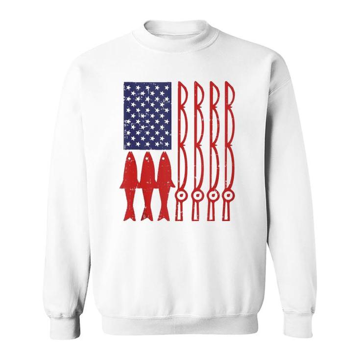 American Flag Fishing 4Th Of July Patriotic Dad Gift Angler  Sweatshirt