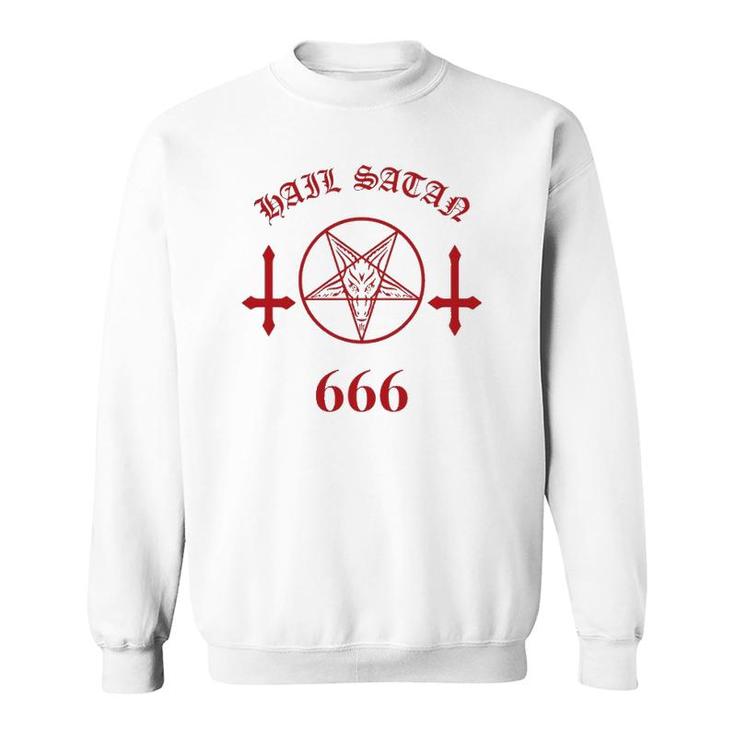 Blood Red Satanic Pentagram Hail Satan 666 Upside Down Cross  Sweatshirt