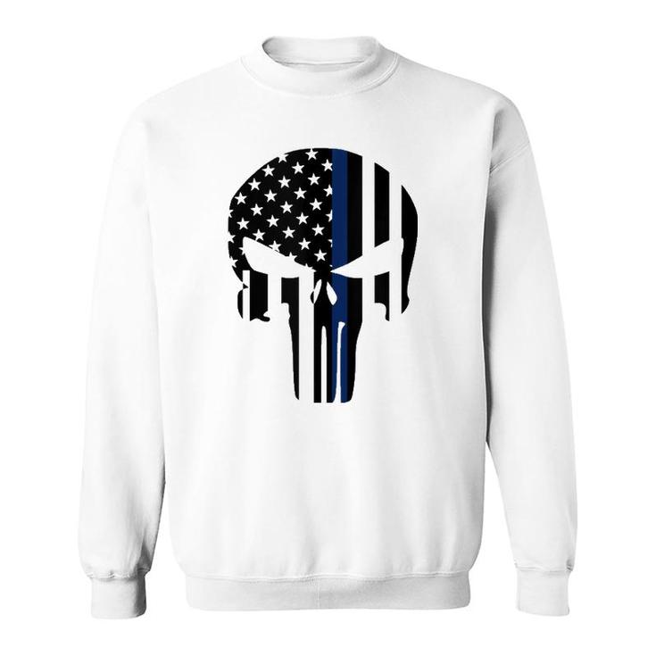 Blue Line American Skull Flag Support Police  Sweatshirt
