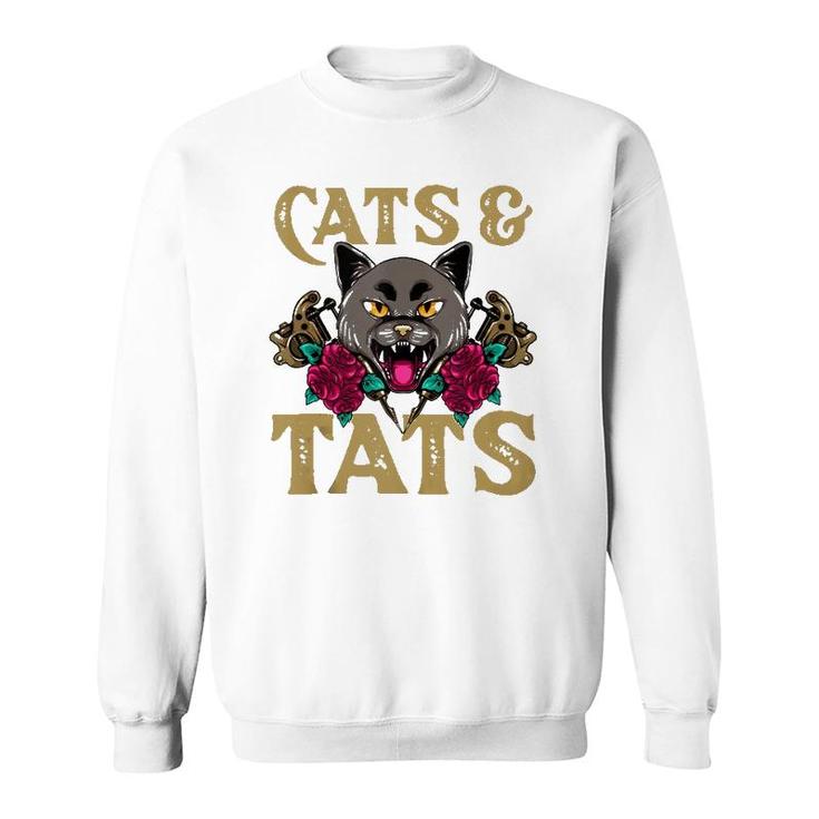 Cats And Tats  Funny Ink Tattoo Gun Cat Lover Gift  Sweatshirt
