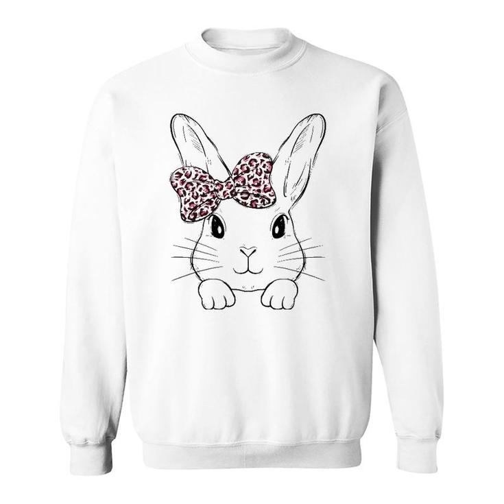 Cute Bunny Face Leopard Bow Tie Easter Day Girls Womens Sweatshirt