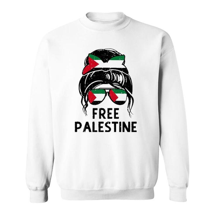 Free Palestine Flag Save Gaza Strip End Messy Hair Bun Sweatshirt
